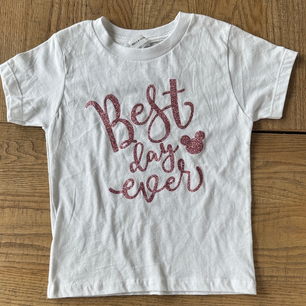 Best day ever Disney tee with Pink Glitter Print size 4T